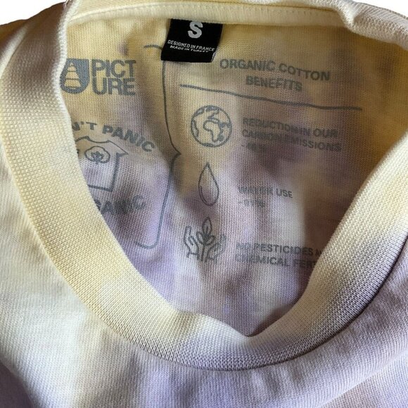 Picture Organic Clothing Size S Absalt Tie Dye T Shirt 100% Cotton Purple Yellow - Picture 8 of 11